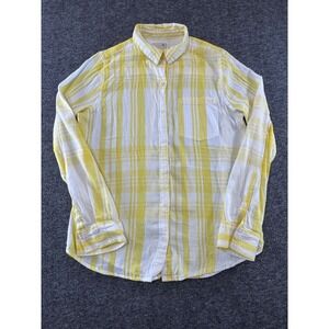 So Favorite Shirt Womens Medium Yellow White Plaid Long Sleeve Button Down